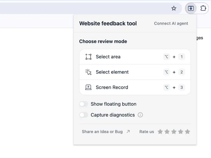 Choosing a comment mode in the extension popup